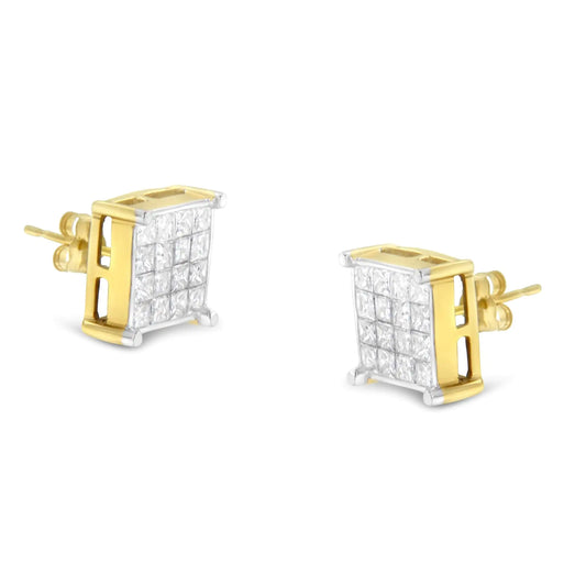 10K Yellow Gold Princess Cut Diamond Stud Earrings (2 cttw, H-I Color, I2-I3 Clarity)