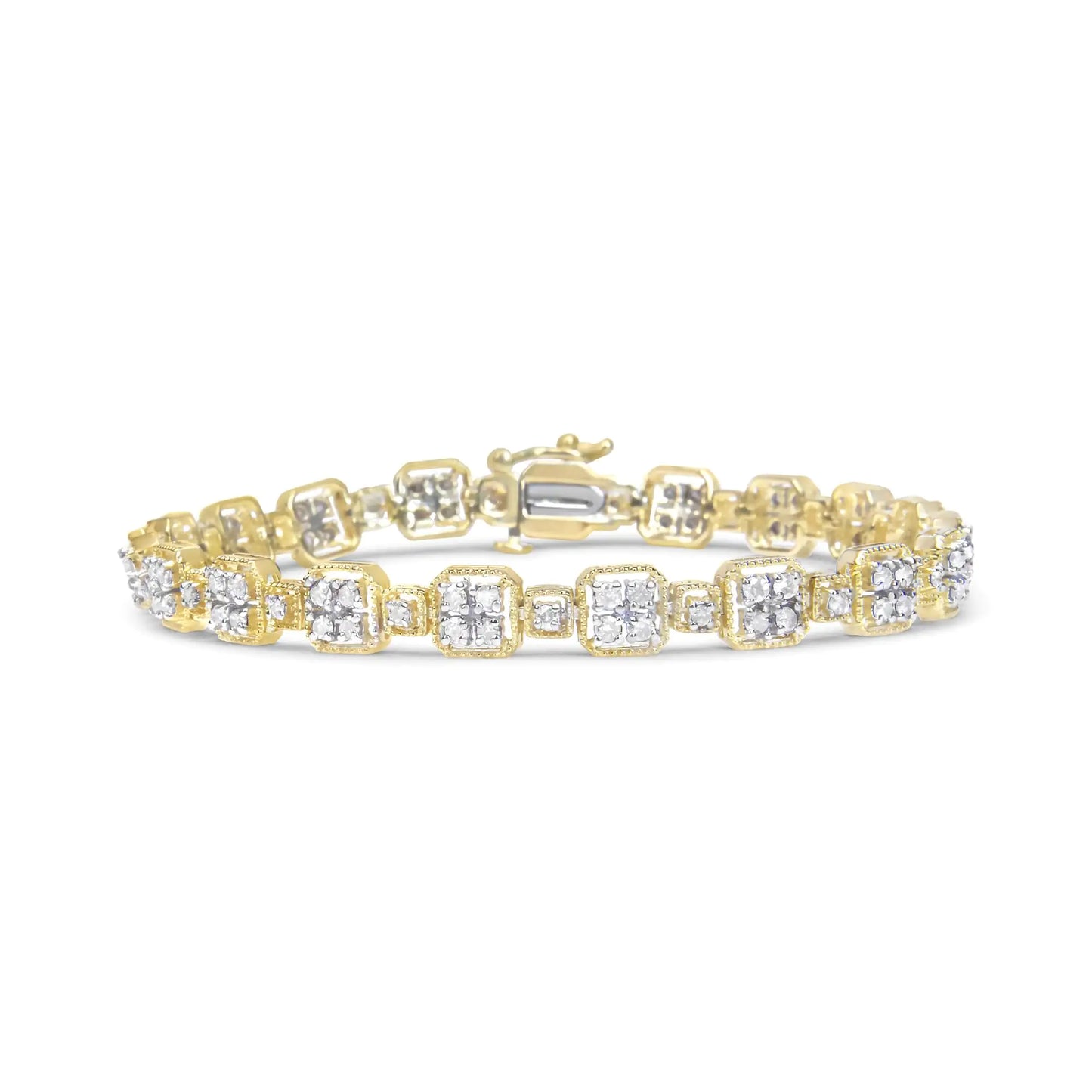 10K Yellow Gold 2.0 Cttw Diamond Square Link Bracelet (J-K Color, I2-I3 Clarity) - Size 7.25"