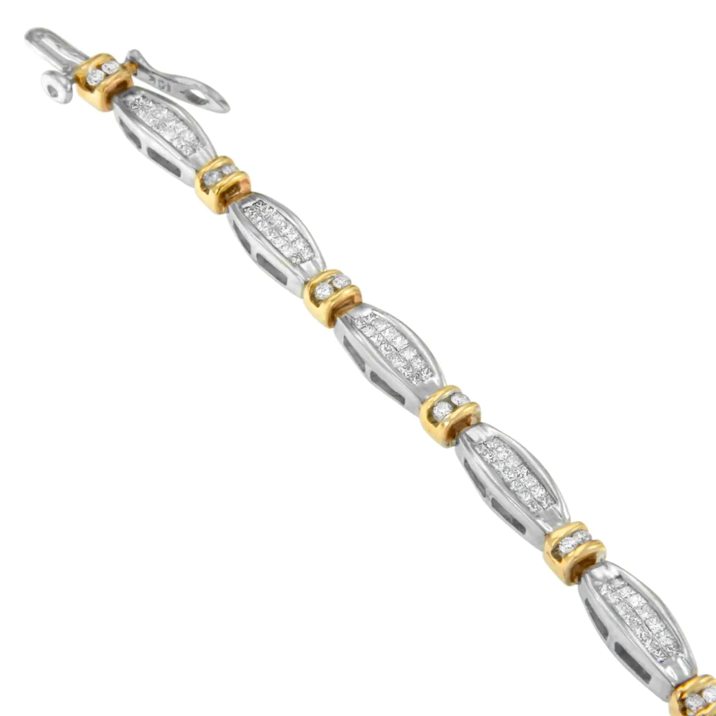 14K Two-Tone Gold Princess and Round Cut Diamond Beaded Bracelet (2.00 cttw, H-I Color, SI2-I1 Clarity)