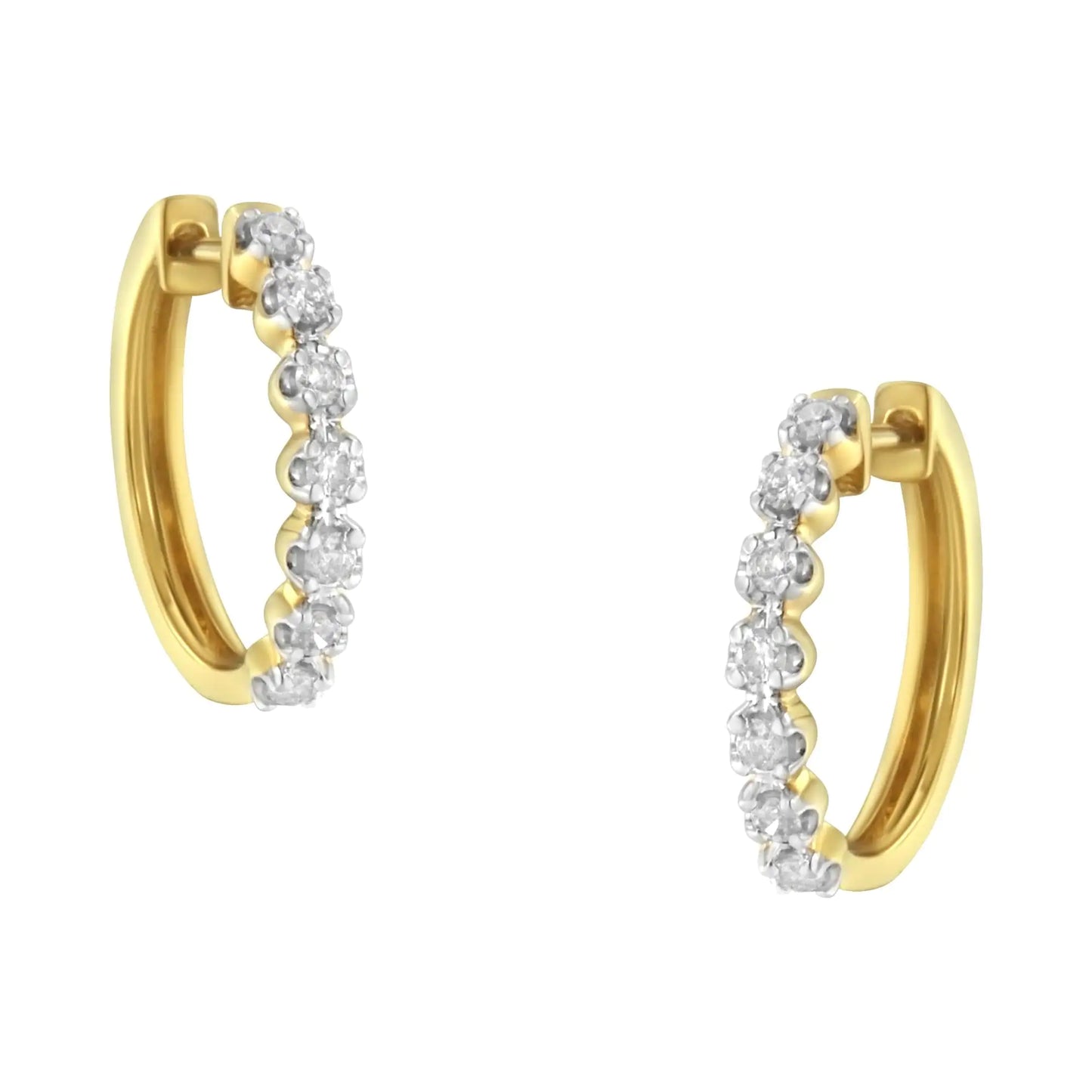 10KT Yellow Gold Diamond Huggy Hoop Earrings (1/2 cttw, J-K Color, I2-I3 Clarity)