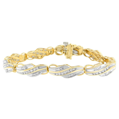 Pulsera de oro amarillo de 10 quilates con diamantes redondos y talla baguette (2 cts, color IJ, claridad I2-I3)