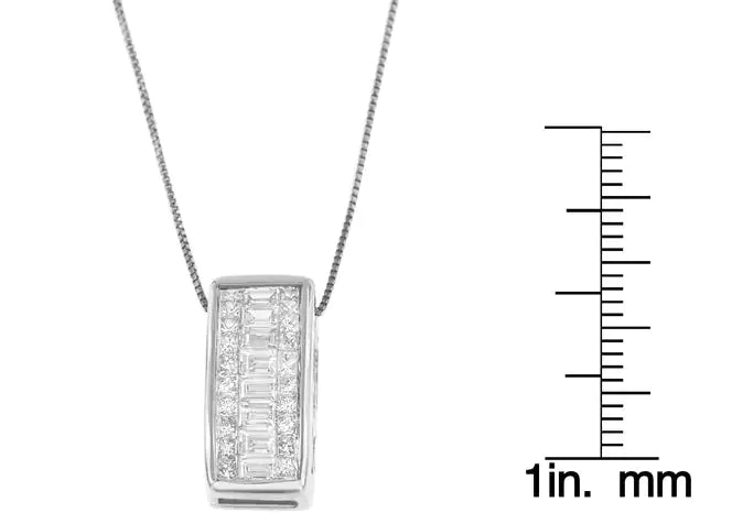 14K 白金公主方形切割钻石吊坠项链（1/2 克拉，HI 颜色，SI1-SI2 净度）