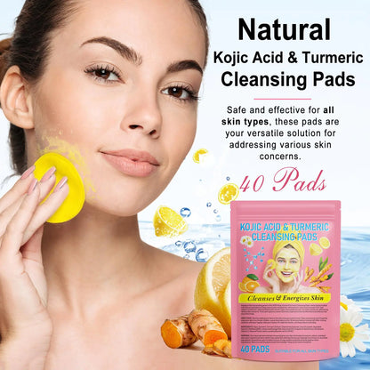 Turmeric Kojic Acid Cleansing Pads, Kojic Acid And Turmeric Cleansing Pads Helps Balance Skin Oil And Water, Remove Excess Keratin From The Body'S Skin, 40PCS 40 Count (Pack of 1)