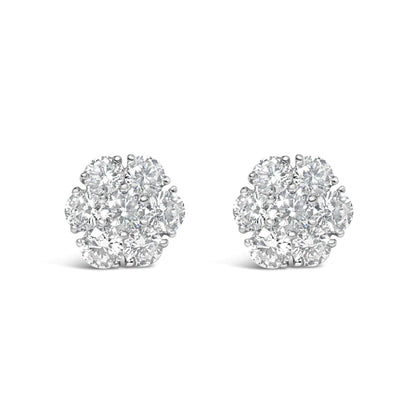 14K hvitt gull 1 3/4 Cttw Lab Grown Diamond Floral Cluster Composite Stud øredobber (GH Color, VS2-SI1 Clarity)