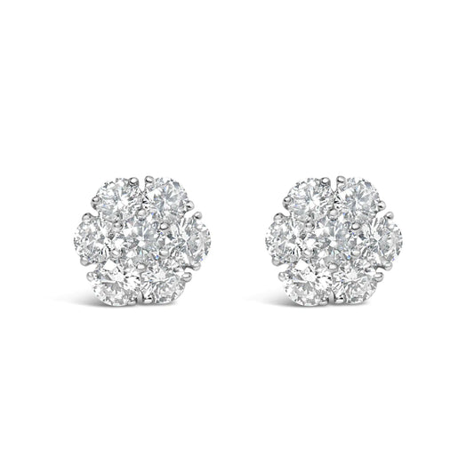 Aretes de oro blanco de 14 quilates con diamantes cultivados en laboratorio de 1 3/4 ct y forma de racimo floral (color GH, claridad VS2-SI1)