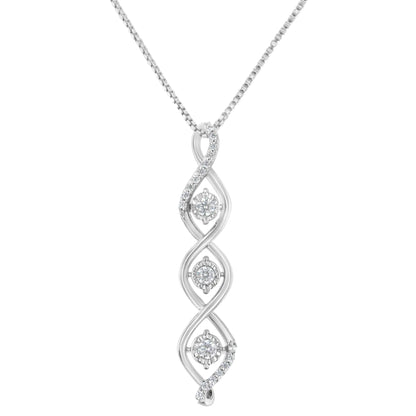 10K White Gold 1/2 cttw 3 Stone Diamond Drop Twisted Pendant Necklace (I-J, I2-I3)