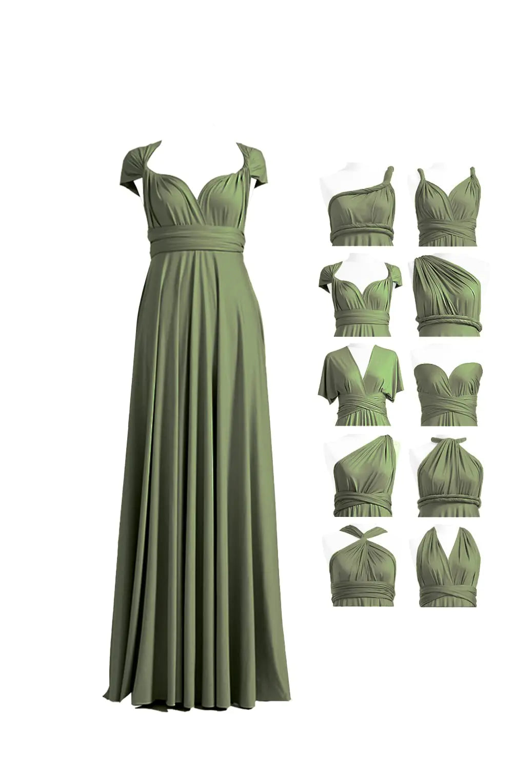 72styles Infinity Dress with Bandeau, Convertible Bridesmaid Dress, Long, Plus Size, Multi-Way Dress, Twist Wrap Dress One Size Plus Olive Green