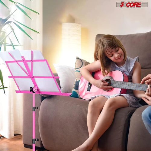 Soporte de Música 5Core para Partituras, Portátil com Tripé Ajustável e Dobrável, Soporte para Notas na Cor ROSA