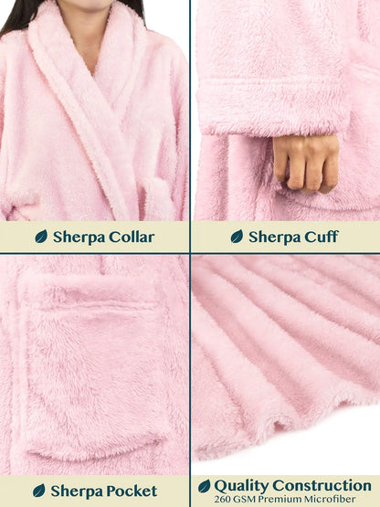 PAVILIA Premium Womens Plush Soft Robe Fluffy, Warm, Fleece Sherpa Shaggy Bathrobe 2X-3X Light Pink