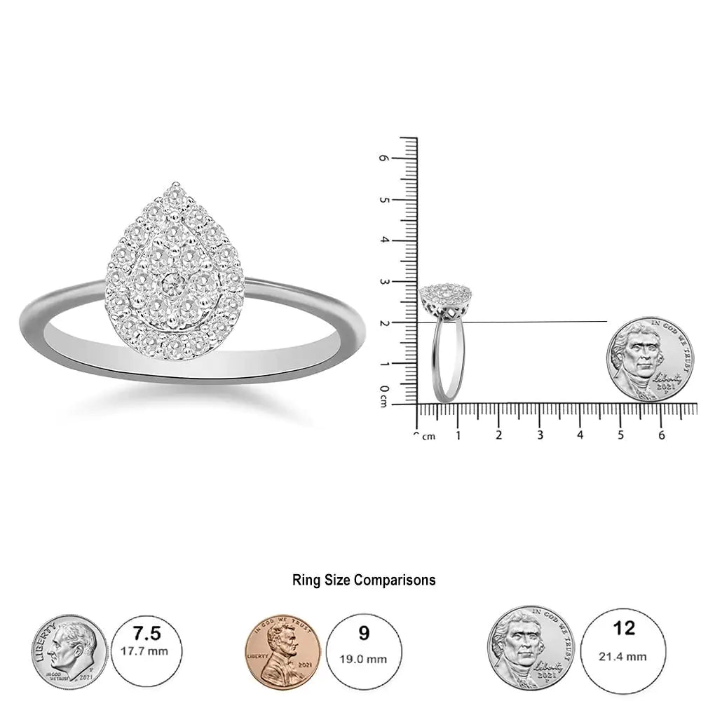 Anillo de compromiso en oro blanco de 10 quilates con diamantes cultivados en laboratorio de talla redonda de 3/8 quilates en forma de pera (color GH, claridad VS2-SI1)