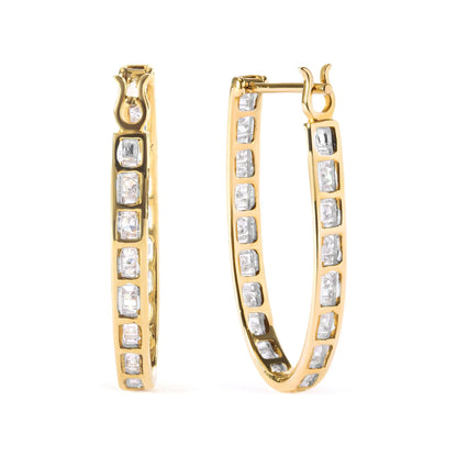 Aros en forma de U con diamantes de talla baguette y redondos de 1,00 ct en oro amarillo de 10 quilates (color HI, claridad SI2-I1)