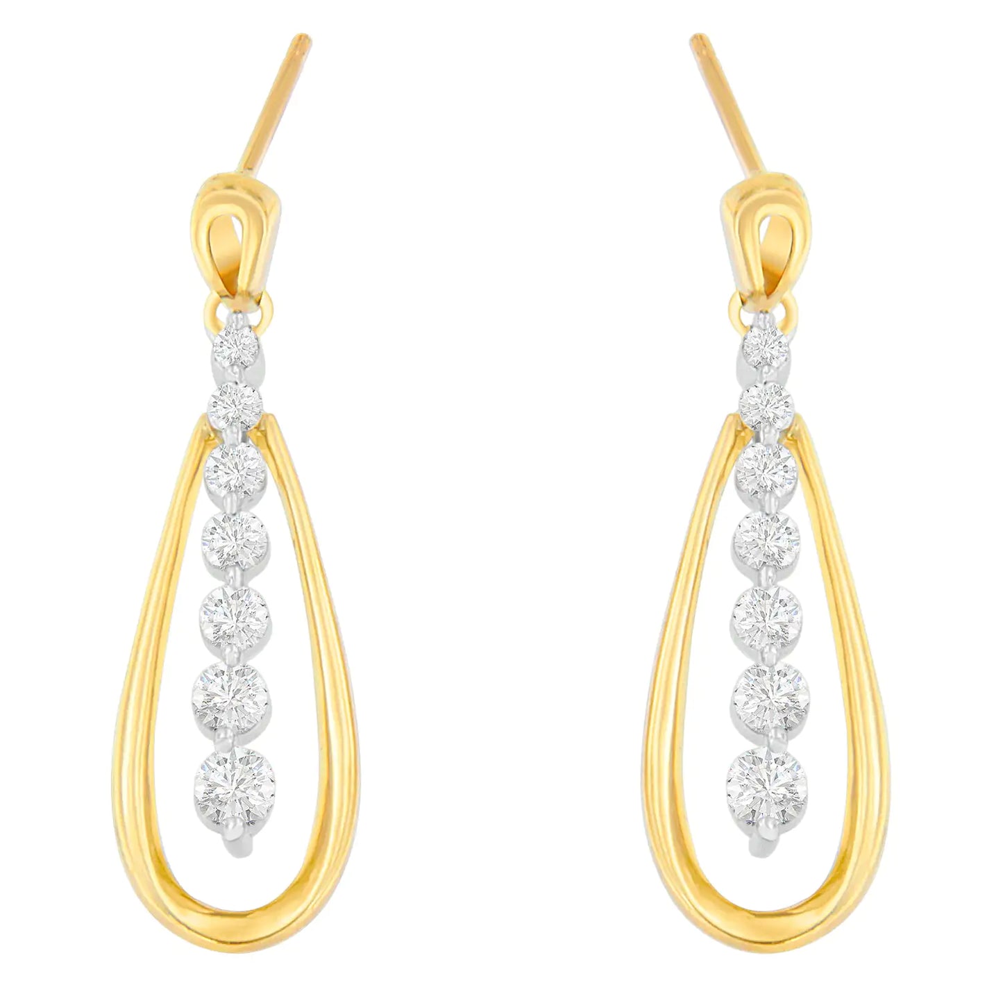 14K Two Toned Gold Dangling Diamond Drop Earrings (1.00cttw, H-I color,SI1-SI2 clarity)