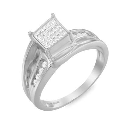 10K White Gold 1/3 Cttw Invisible Set Princess-cut Diamond Cluster Bypass Ring (H-I Color, SI1-SI2 Clarity)