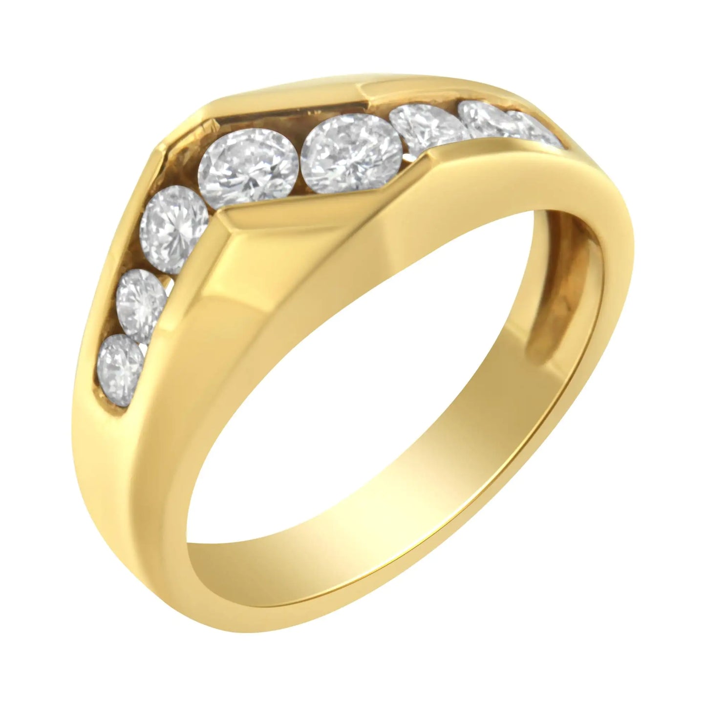 Anillo de oro amarillo de 14 quilates con diamantes de talla redonda para hombre (1 ct, color HI, claridad SI2-I1)