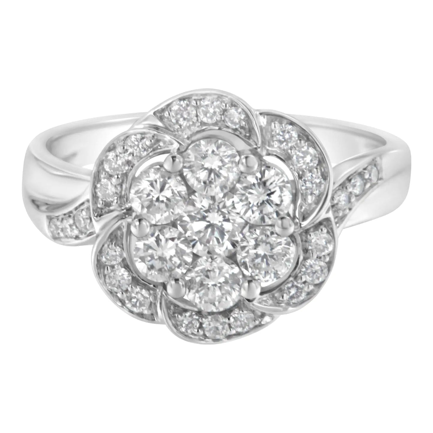 14K hvitt gull blomsterklynge diamantring (1 Cttw, HI Color, SI2-I1 Clarity)