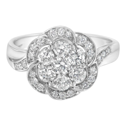 Anillo de diamantes con racimo floral en oro blanco de 14 quilates (1 ct, color HI, claridad SI2-I1)