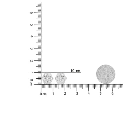 14K 白金 1.0 克拉爪镶圆形切割钻石花卉耳钉（HI 颜色，I1-I2 净度）