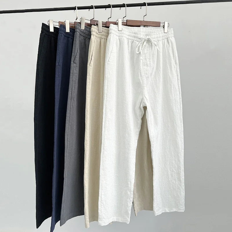 Men's Casual Pants White Baggy Straight Trousers