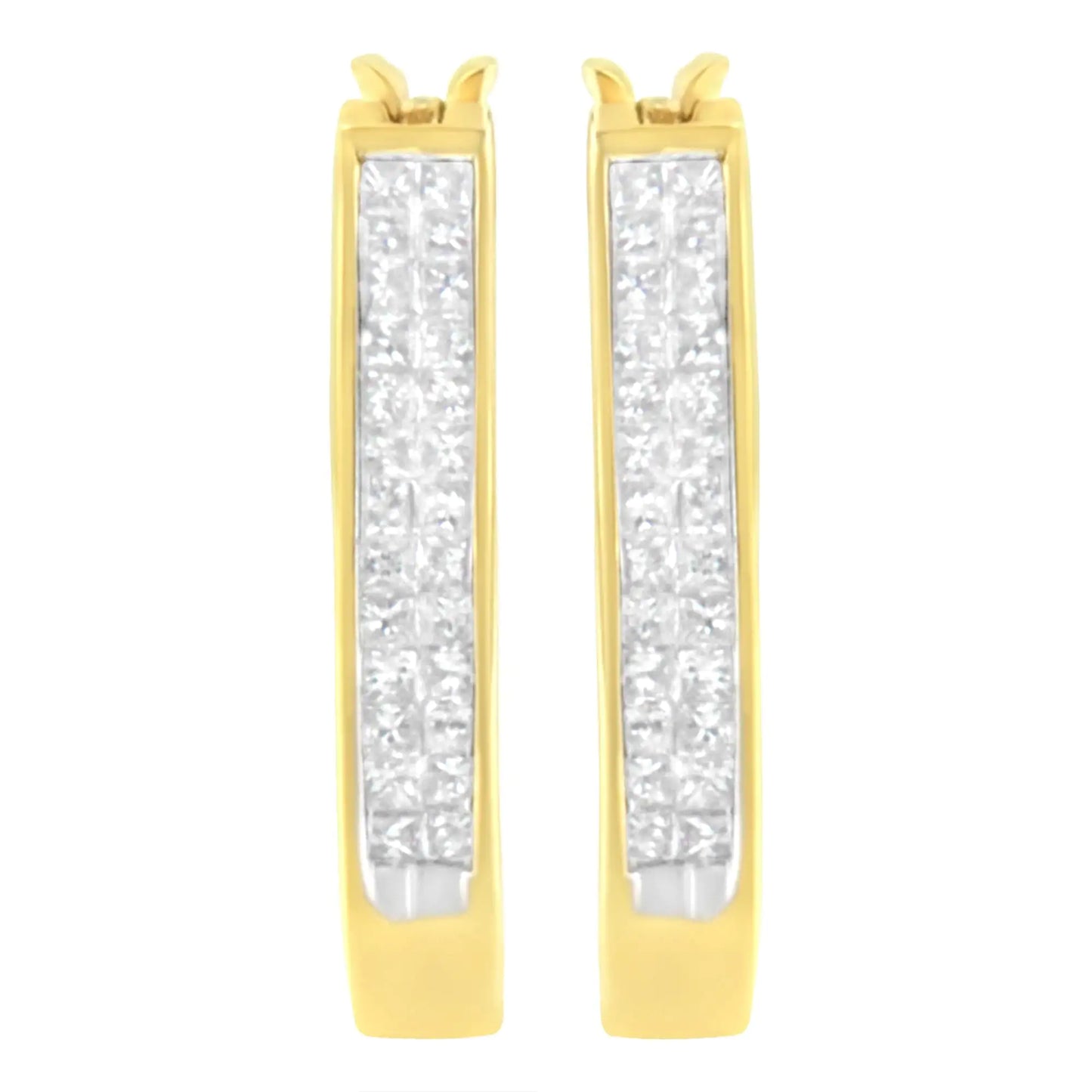 10K Yellow Gold 1/2 Cttw Invisible Set Princess-cut Diamond Hoop Earrings (H-I Color, SI2-I1 Clarity)