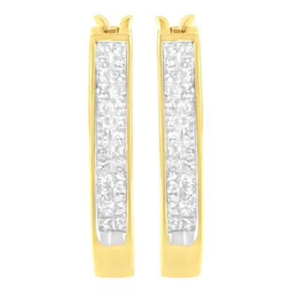 10K Yellow Gold 1/2 Cttw Invisible Set Princess-cut Diamond Hoop Earrings (H-I Color, SI2-I1 Clarity)