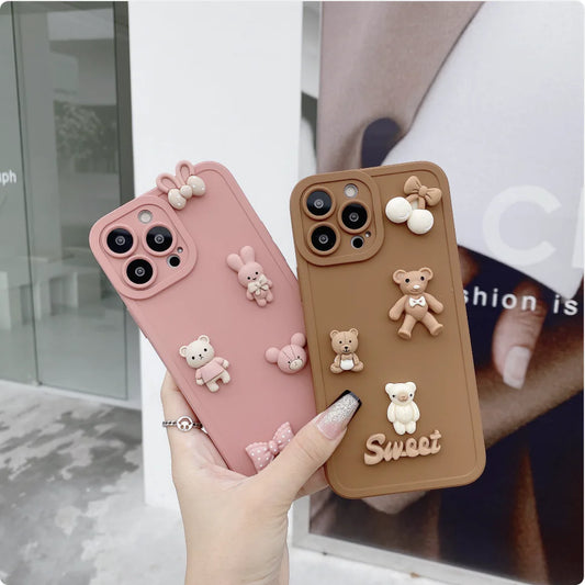 3D Bear & Rabbit Angel Eyes Phone Case for iPhone 13/12 Pro Max