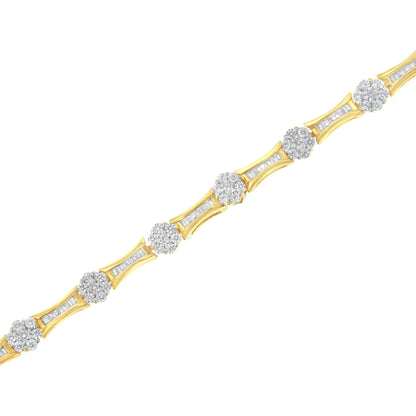 Pulsera de oro amarillo y blanco de 10 quilates con eslabones de diamantes redondos y talla baguette de 2,00 cts (color IJ, claridad I2-I3) - Talla 7,25"