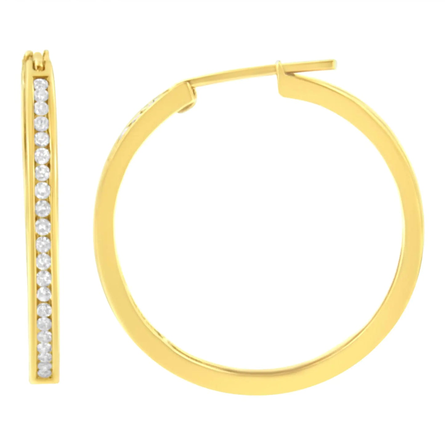 10K Yellow Gold 1/2 cttw Channel Set Diamond Hoop Earrings (I-J Clarity, I1-I2 Color)