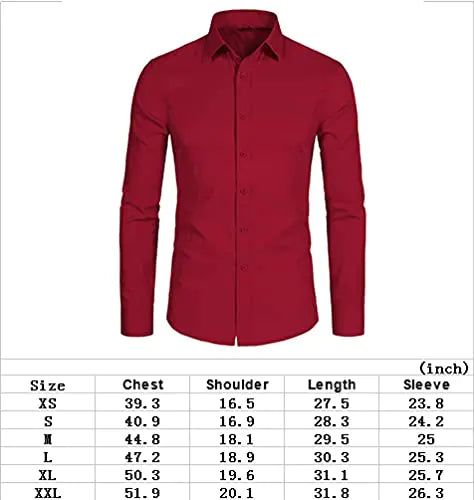 DELCARINO Men's Long Sleeve Button Up Shirts Solid Slim Fit Casual Business Formal Dress Shirt Large Wine