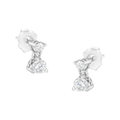 Pendientes colgantes de oro blanco de 14 quilates con dos diamantes de 1/2 ct (HI, I1-I2)