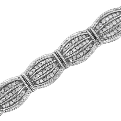 .925 Sterling Silver 3 cttw Diamond Art-Deco Style Link Bracelet (I-J, I2-I3) - Size 7.25"