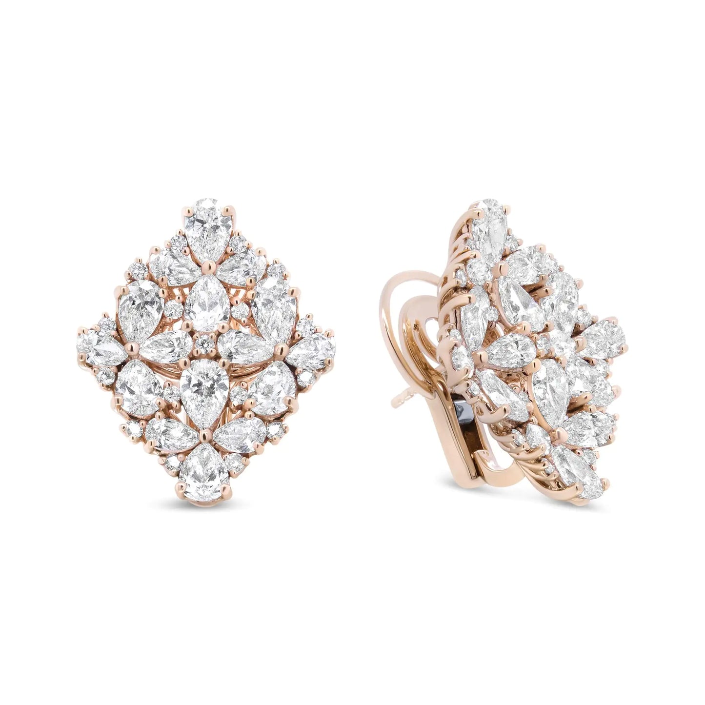 18K Rose Gold 8 1/3 Cttw Pear and Round Diamond Floral Cluster Omega Earrings (F-G Color, VS1-VS2 Clarity)