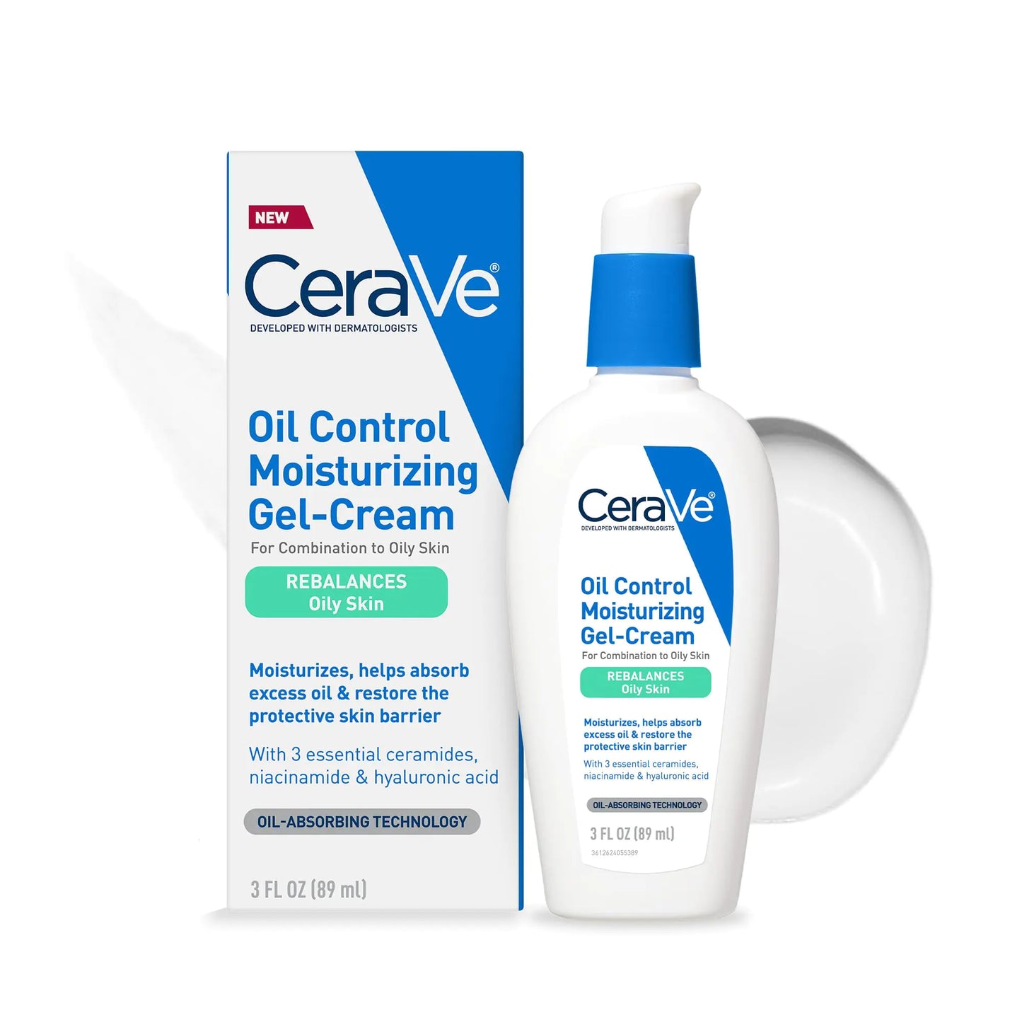 CeraVe Oil Control Moisturizing Gel-Cream | Ansiktsfuktighetskrem for fet hud | Niacinamid, hyaluronsyre og oljeabsorberende teknologi for å balansere fet hud | Ikke-komedogen, parfymefri og oljefri 