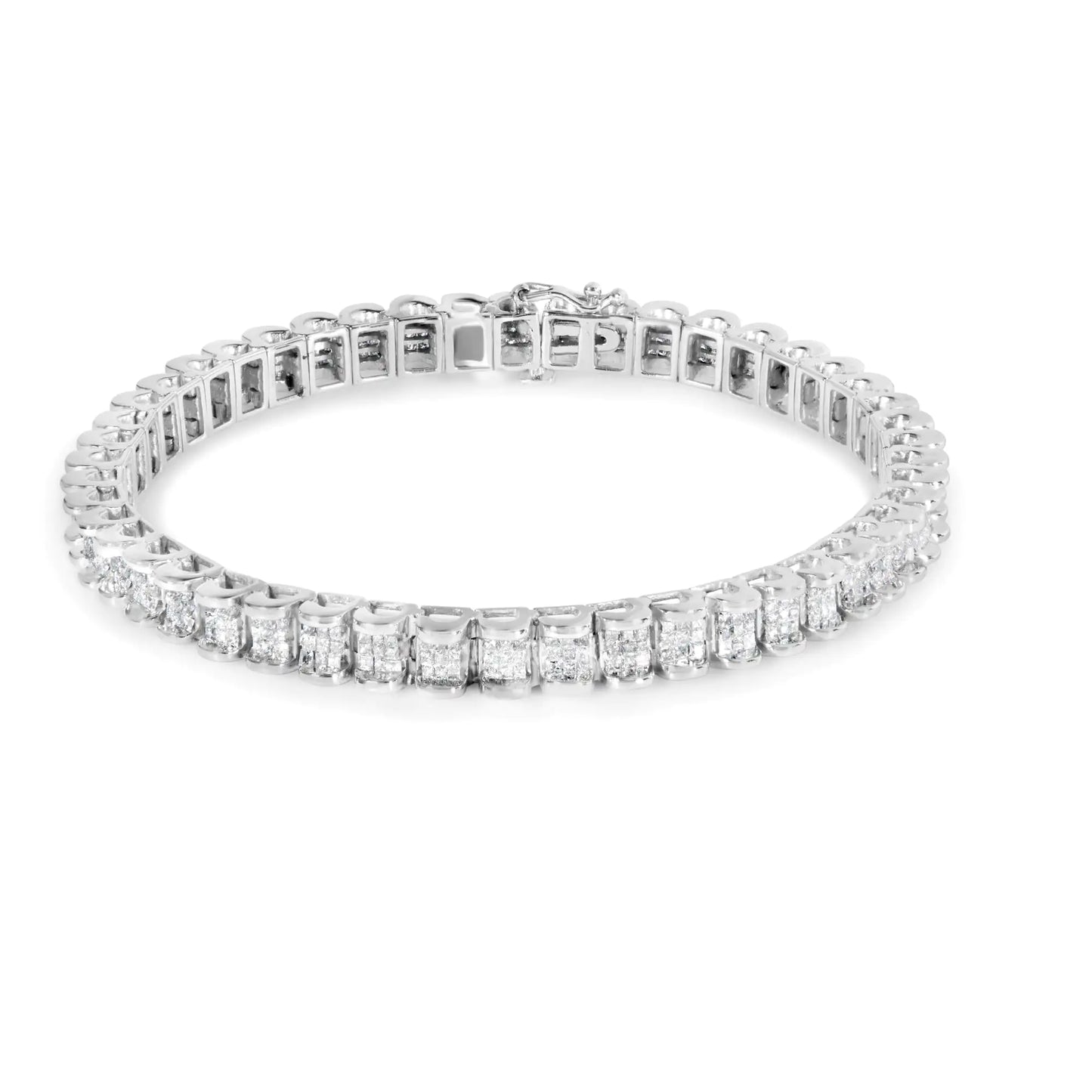 14K hvitt gull 3,00 Cttw Princess-Cut Diamond Link 7,5" armbånd (HI farge, SI1-SI2 klarhet)