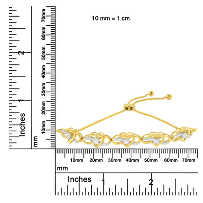 Pulsera bolo ajustable de plata de ley 925 bañada en oro amarillo de 14 quilates con diamantes de 1/10 quilates y forma de corazón infinito de 4" a 10" (color HI, claridad I2-I3)