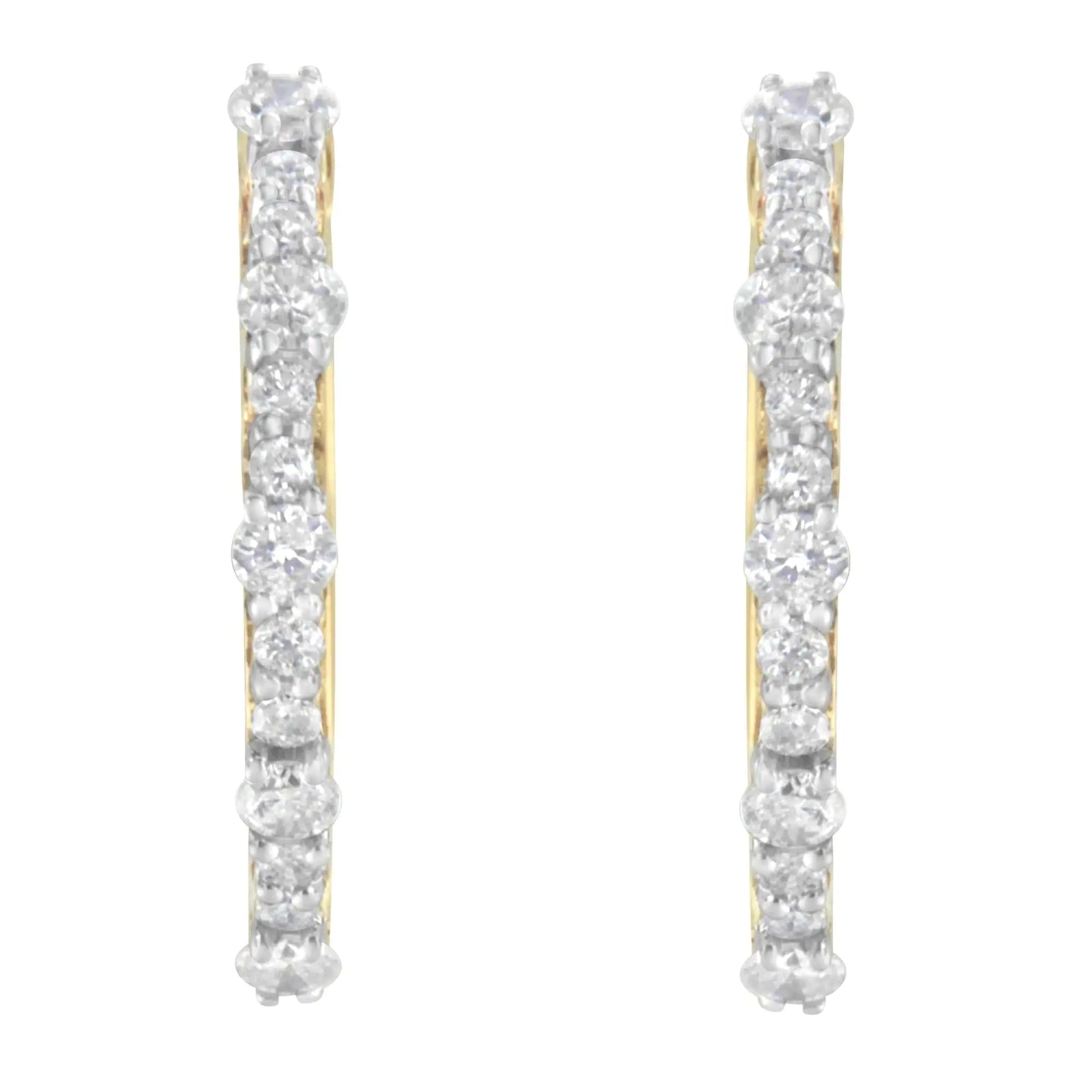 Yellow Gold Plated Sterling Silver Diamond Hoop Earrings (1 cttw, J-K Color, I2-I3 Clarity)