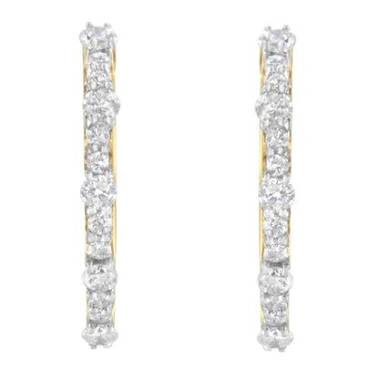 Yellow Gold Plated Sterling Silver Diamond Hoop Earrings (1 cttw, J-K Color, I2-I3 Clarity)