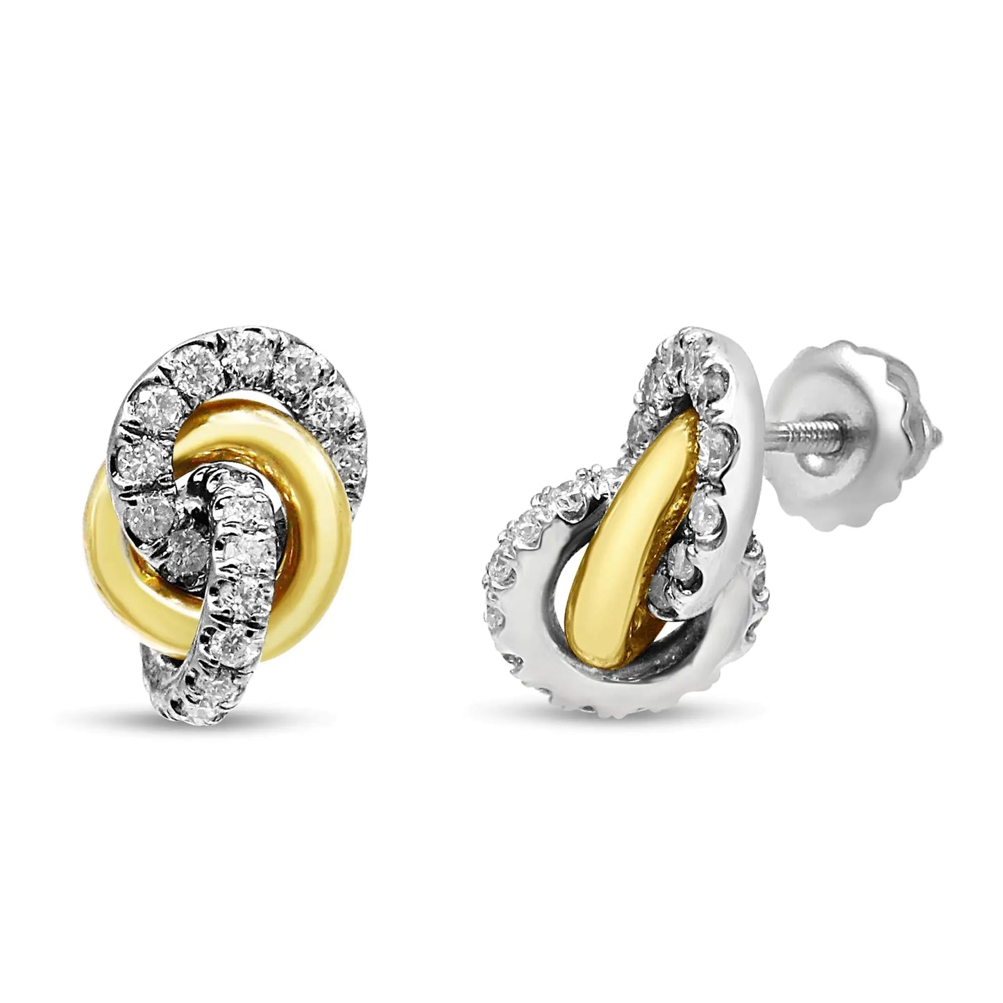 Aretes de oro amarillo y blanco de 10 quilates con triple nudo entrelazado de diamantes de 1/2 ct (color IJ, claridad I1-I2)