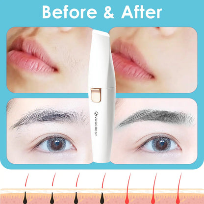 Recortador de cejas y vello facial 2 en 1 recargable: afeitadora indolora para rostro, labios y cuerpo con luz LED integrada (blanca)