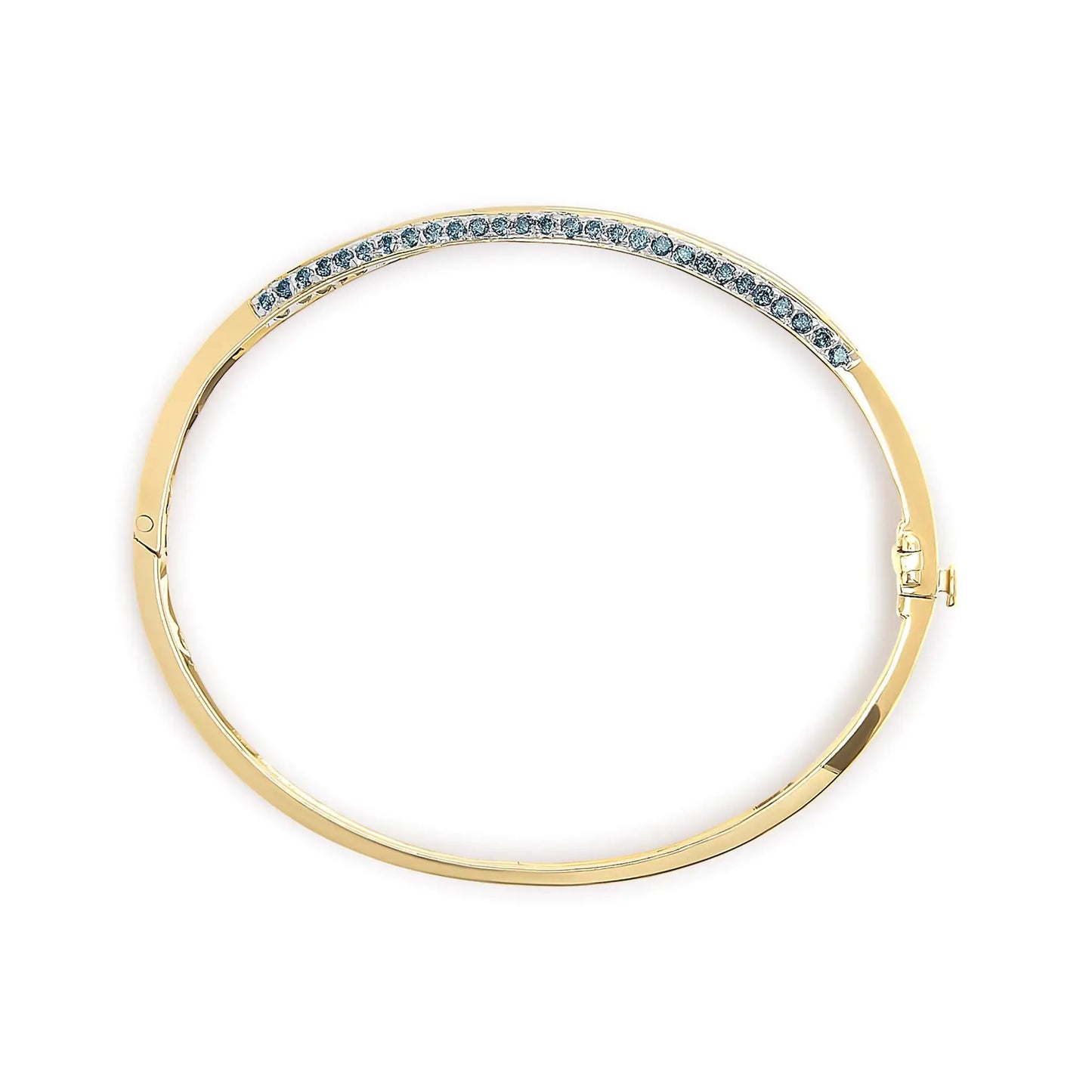 14K Yellow Gold 2.0 Cttw Treated Blue and White Diamond Bangle Bracelet (H-I Color, SI2-I1 Clarity) - Size 7