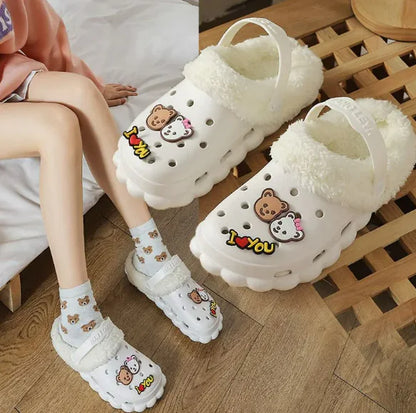 Women's Thermal Cotton Slippers with Plush Liner for Crocs