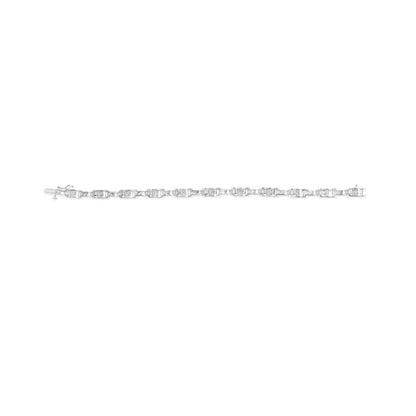 14K White Gold 1.0 Cttw Invisible Set Princess Diamond Alternating Link Tennis Bracelet (I-J Color, I1-I2 Clarity) - 7.25"