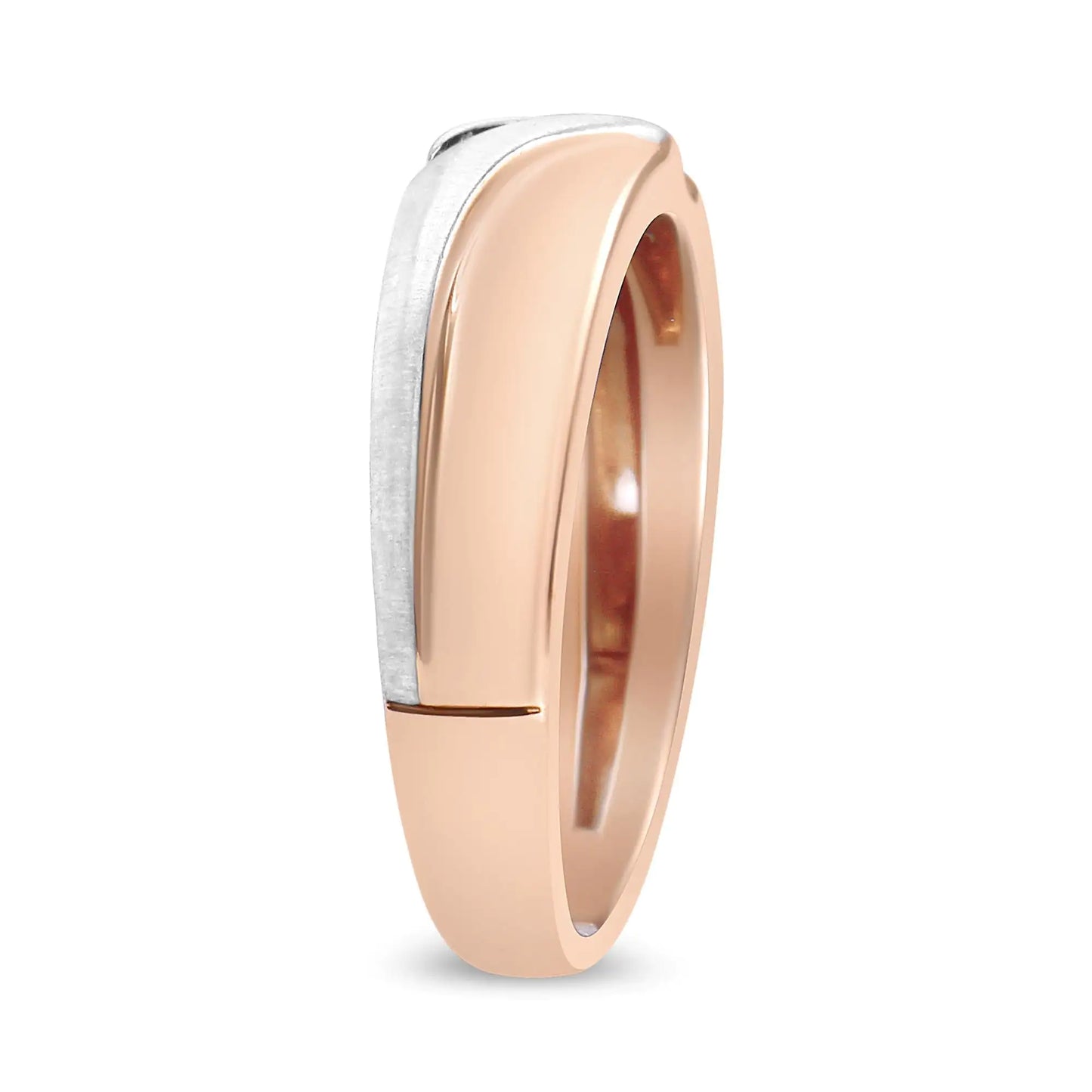 10K White and Rose Gold 1/10 Cttw 3-Stone Tension Slant Band Matte Finish Ring for Men (I-J Color, I2-I3 Clarity)