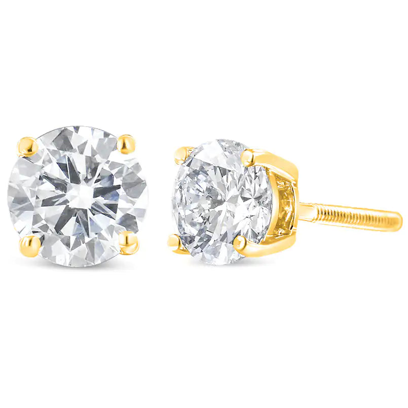 10K Yellow Gold 1.00 Cttw Round Brilliant-Cut Near Colorless Diamond Classic 4-Prong Stud Earrings with Screw Backs (J-K Color, I1-I2 Clarity)