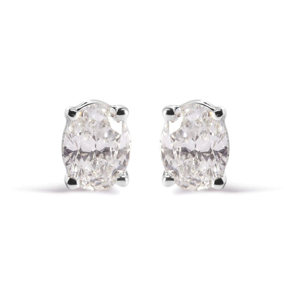 Aretes solitarios de oro blanco de 14 quilates con diamantes ovalados cultivados en laboratorio y engastados en garras (color FG, claridad VS1-VS2)