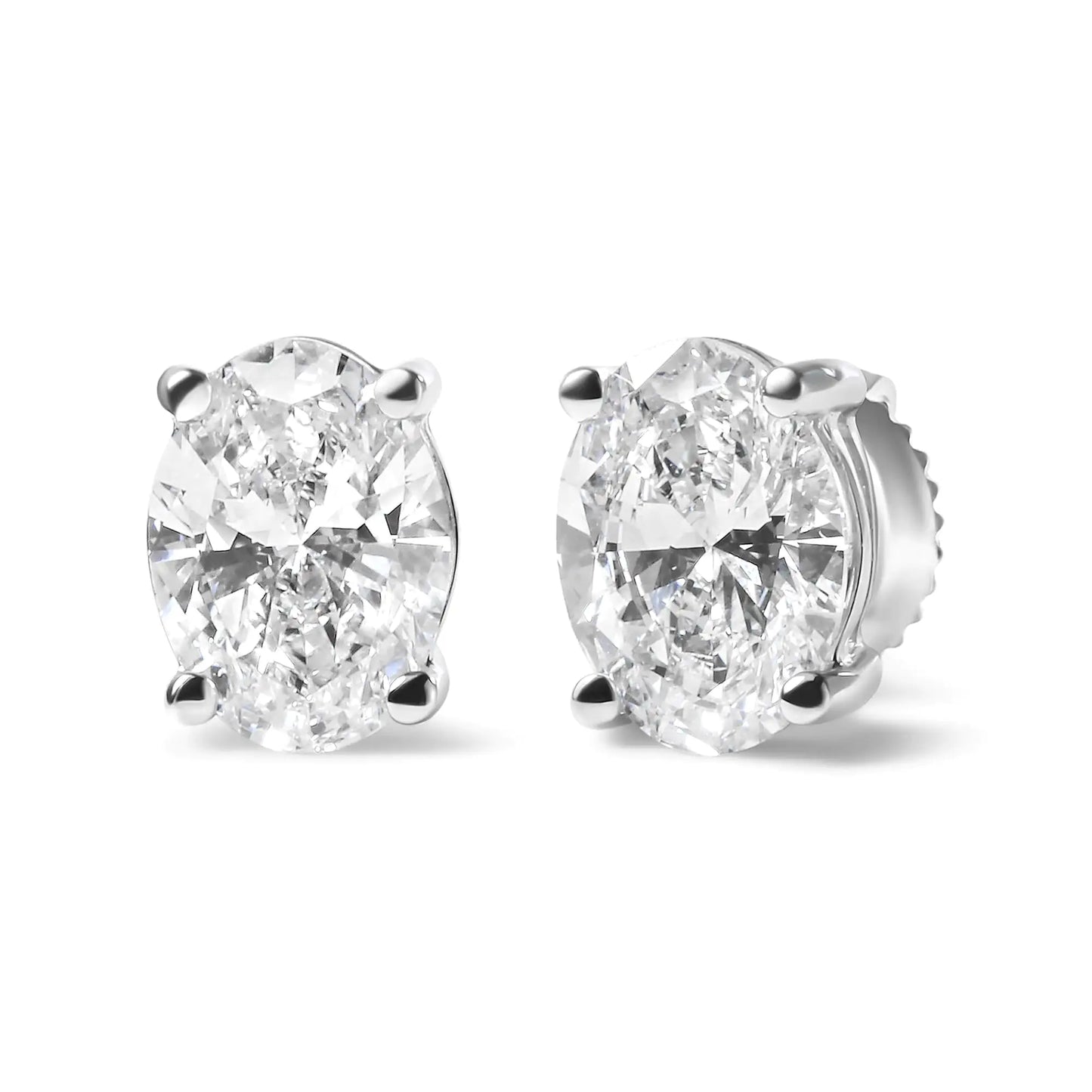 14K hvitt gull stiftsett Lab Grown Oval Diamond Solitaire Stud Øredobber (FG Color, VS1-VS2 Clarity)