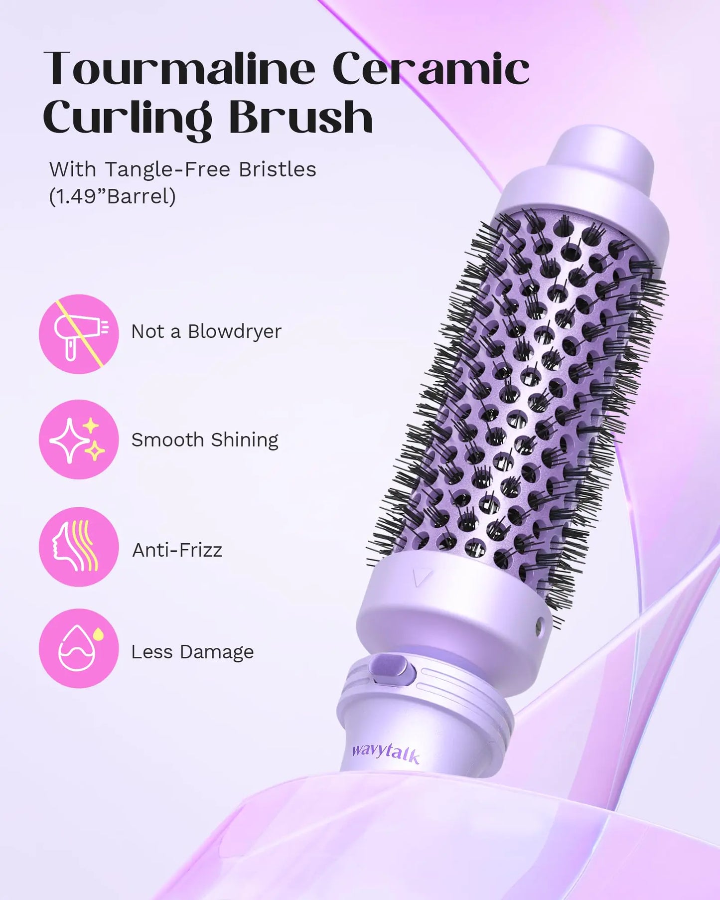 Wavytalk 5 in 1 Curling Iron,Curling Wand Set with Curling Brush and 4 Interchangeable Ceramic Curling Wand(0.5”-1.25”),Instant Heat Up,Include Heat Protective Glove & 2 Clips (Purple) Curling Wand （0.5"-1.25" ） Purple Lavender