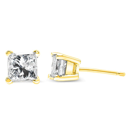 14K Yellow Gold Clarity Enhanced Princess Cut Diamond Certified Stud Earrings (0.50 cttw, H-I Color, I1-I2 Clarity)