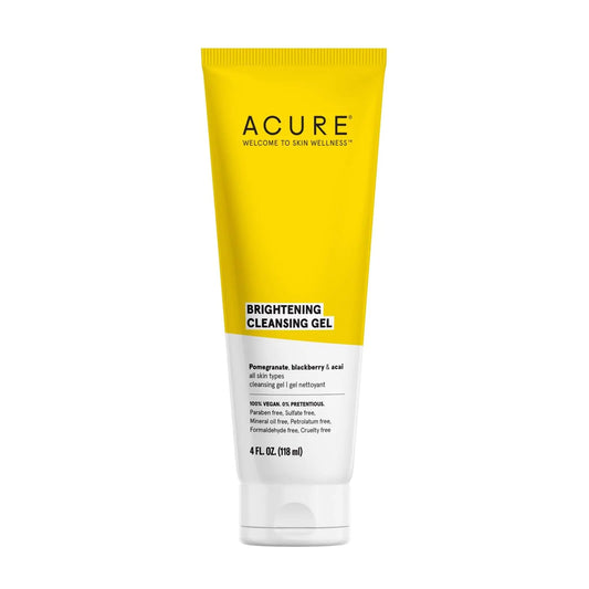 Acure Brightening Cleansing Gel - Vegansk rengjøringsmiddel for strålende hud - Granateple, bjørnebær og acai - Antioksidantrik skånsom formel for alle hudtyper - 4 Fl Oz 4 Fl Oz (pakke med 1)