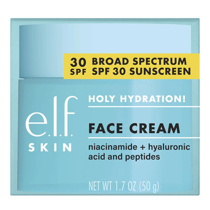 elf Holy Hydration! Ansiktskrem, bredspektret SPF 30 solkrem, fukter og mykgjør huden, hurtigabsorberende og ultrahydrerende, 1,8 Oz 1,8 unse (pakke med 1)