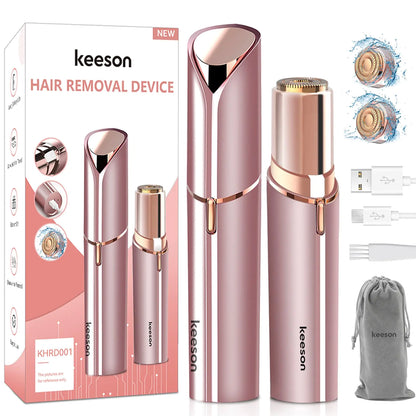 Depiladora facial indolora para mujeres con 2 cabezales de repuesto, tamaño labial, recargable por USB, ideal para labio superior, mentón, vello facial y bigote (rosa)